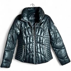 GUESS Women's Black Quilted Puffer Jacket Faux Leather Look Size M